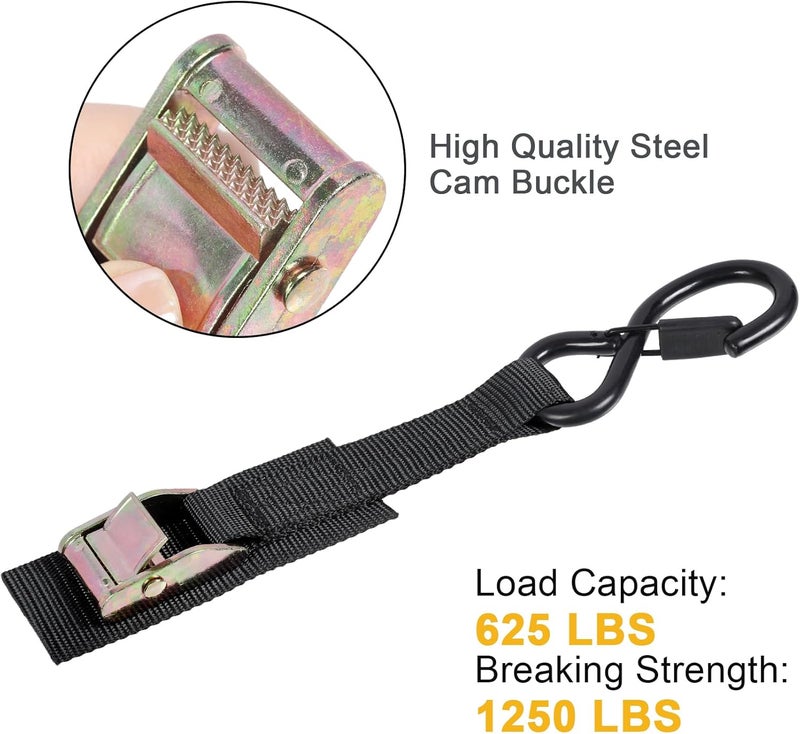 Ayaport Cam Buckle Tie Down Straps 12ft 1250lbs Break Strength 4 pcs Securing Straps with S Hooks for Motorcycle, Car, Truck, Dirt Bike - Image 2